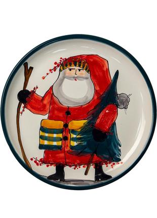 Christmas handmade ceramic plate Santa with Christmas tree New Year 2023