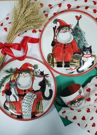 Christmas handmade ceramic plate Santa with Christmas tree New Year 20234 photo