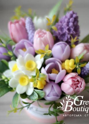 A small interior fragrant bouquet of spring flowers made of soap4 photo