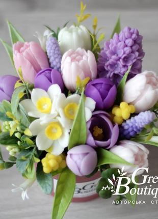 A small interior fragrant bouquet of spring flowers made of soap2 photo