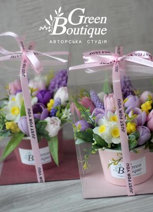 A small interior fragrant bouquet of spring flowers made of soap3 photo