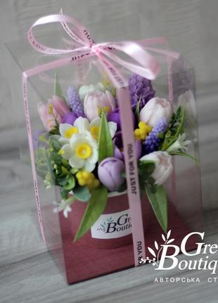 A small interior fragrant bouquet of spring flowers made of soap9 photo