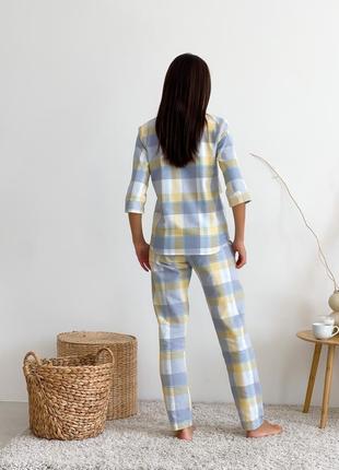 Home women's set COZY in a cage troika (shirt+pants+t-shirt) yellow/grey2 photo