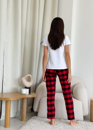 COZY checkered women's pajama set red/black (pants + white t-shirt)3 photo
