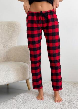 COZY checkered women's pajama set red/black (pants + white t-shirt)6 photo