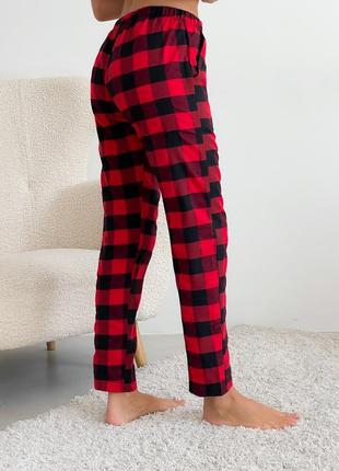 COZY checkered women's pajama set red/black (pants + white t-shirt)7 photo