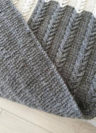Crochet wool throw blanket white, gray, blue. Geometric pattern, Handmade8 photo