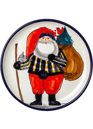 Christmas handmade ceramic plate Santa with a bag of gifts New Year 20231 photo