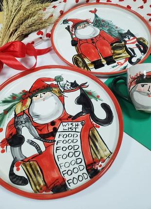 Christmas handmade ceramic plate Santa with Christmas Socks New Year 20233 photo