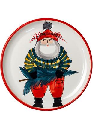 Christmas handmade ceramic plate Santa with Christmas tree New Year 20231 photo