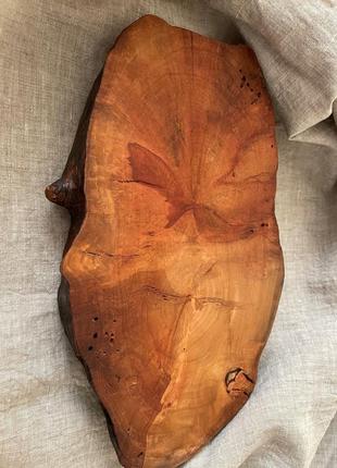 Tree ring natural edge wood plate | hand-carved from pear wood1 photo