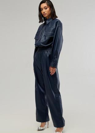 Pants suit made of eco-leather Color - blue2 photo