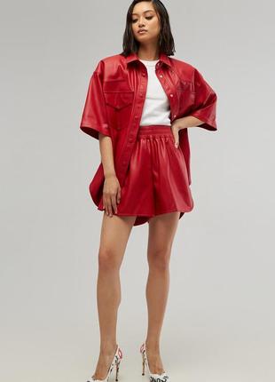 Costume. Shirt + Shorts Eco - leather Color - Red1 photo