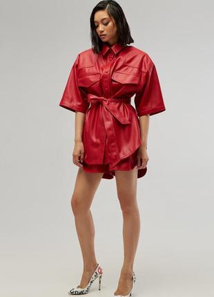 Costume. Shirt + Shorts Eco - leather Color - Red3 photo