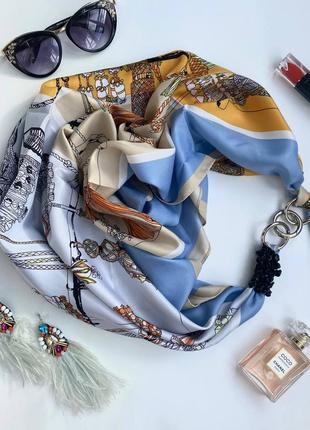 Silk scarf My Scarf "From Ukraine with love" luxurious print. Decorated with natural t agat  stone2 photo