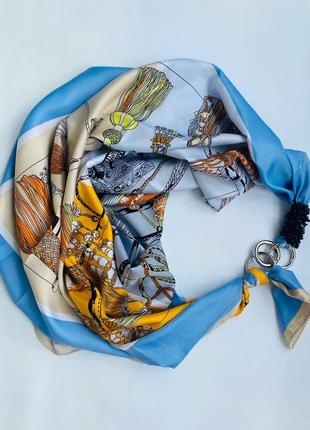 Silk scarf My Scarf "From Ukraine with love" luxurious print. Decorated with natural t agat  stone3 photo