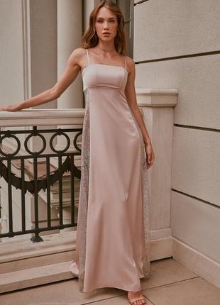 BEIGE MAXI DRESS WITH INSERTS GEPUR2 photo