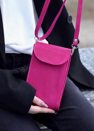 Womens small leather shoulder bag for iphone 14/ Pink elegant bag/ 10024 photo