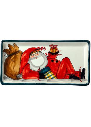 Christmas handmade ceramic Rectangular dish Santa With a Bag of Gifts New Year 20231 photo