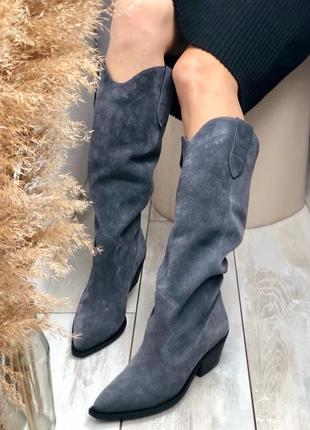 Cossacks made of natural suede in dark gray3 photo