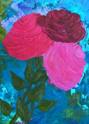 Pink rose flower painting. Still life with flowers. Original painting