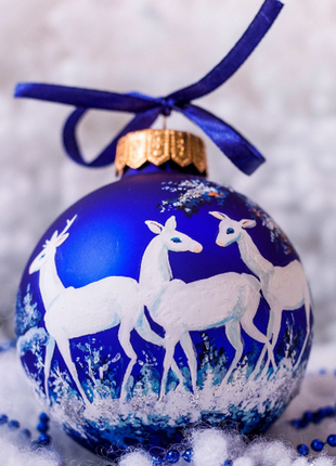 Deer Christmas Ornament Hand Painted Winter Forest Bauble