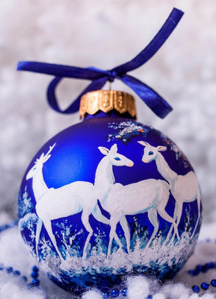 Deer Christmas Ornament Hand Painted Winter Forest Bauble6 photo