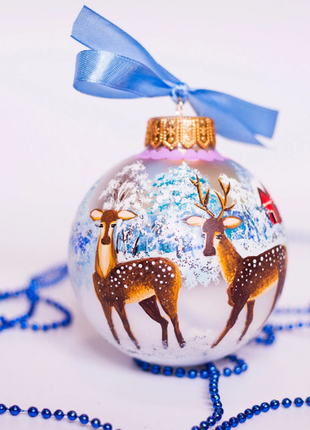 Handpainted Deer Christmas Snow Ornament Bauble