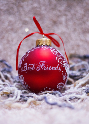 Red and White Glass Xmas Ornament Hand Painted Bauble3 photo