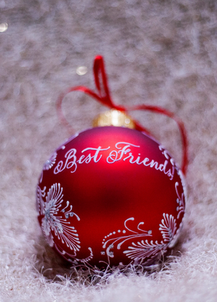 Red and White Glass Xmas Ornament Hand Painted Bauble5 photo