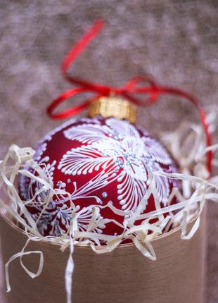 Red and White Glass Xmas Ornament Hand Painted Bauble7 photo