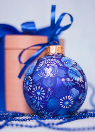 Blue Xmas Ornament Ukrainian Christmas Tree Large Glass Bauble6 photo