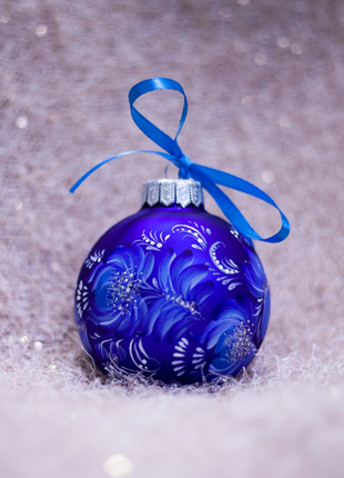 Blue Floral Hand Painted Ukrainian Christmas Ornament4 photo