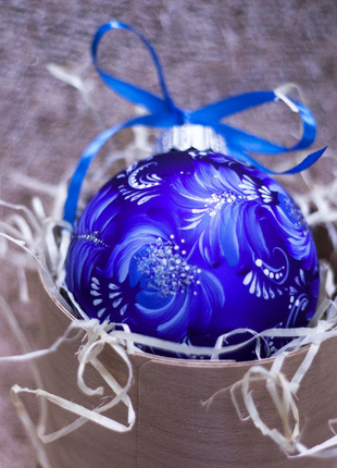 Blue Floral Hand Painted Ukrainian Christmas Ornament6 photo