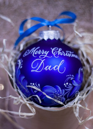 Blue Floral Hand Painted Ukrainian Christmas Ornament7 photo