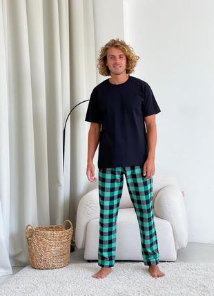 Men's pajama set COZY (pants + T-shirt) green/black1 photo