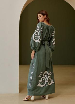 Dress - Vyshyvanka long with a belt  Color - Khaki4 photo