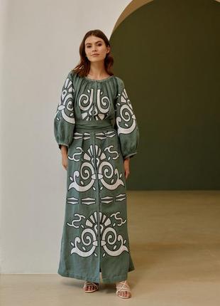 Dress - Vyshyvanka long with a belt  Color - Khaki1 photo