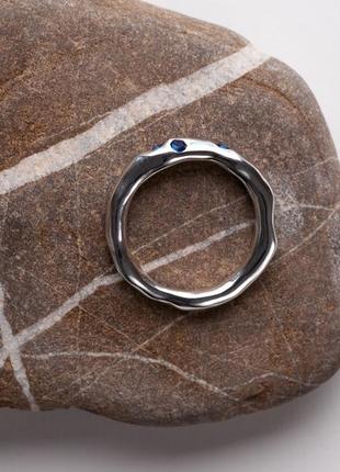 Irregular sterling silver ring with blue stone4 photo