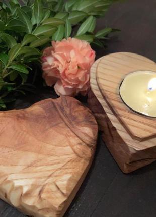 Heart shaped wood tealight candle holder wooden heart
