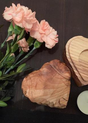Heart shaped wood tealight candle holder wooden heart6 photo
