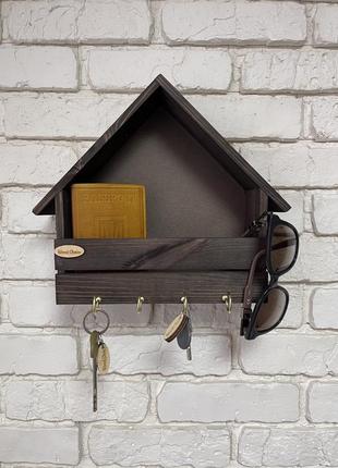 Key holder wall wooden brown house 25x12x30