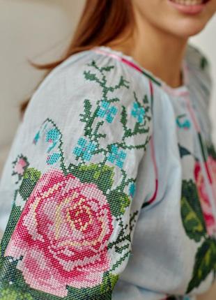 Embroidered linen, with traditional Ukrainian embroidery.  Blue color4 photo