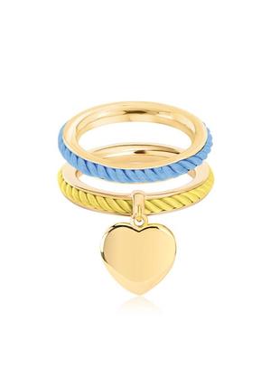 Omega ring set with blue-and-yellow cords