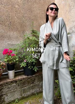Natural Tencel KIMONO set OLIVE3 photo