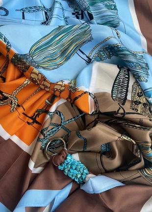 Scarf ""Morning coffee in Paris ,, Decorated with natural   turquoise7 photo