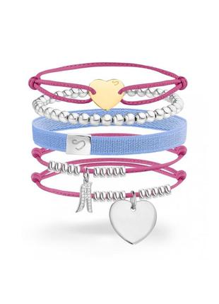 SILVER "A" LETTER AND HEARTS BRACELET STACK