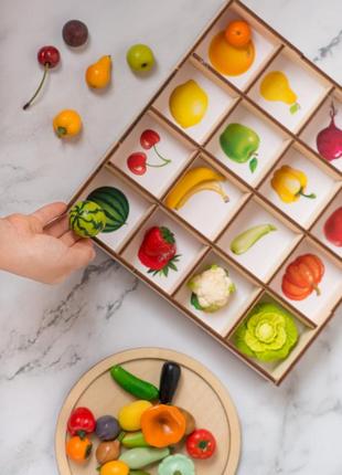 Montessori sorting toy with miniature vegetables and fruits2 photo