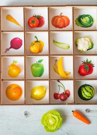 Montessori sorting toy with miniature vegetables and fruits8 photo