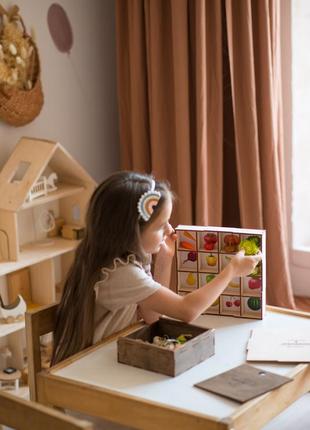 Montessori sorting toy with miniature vegetables and fruits10 photo